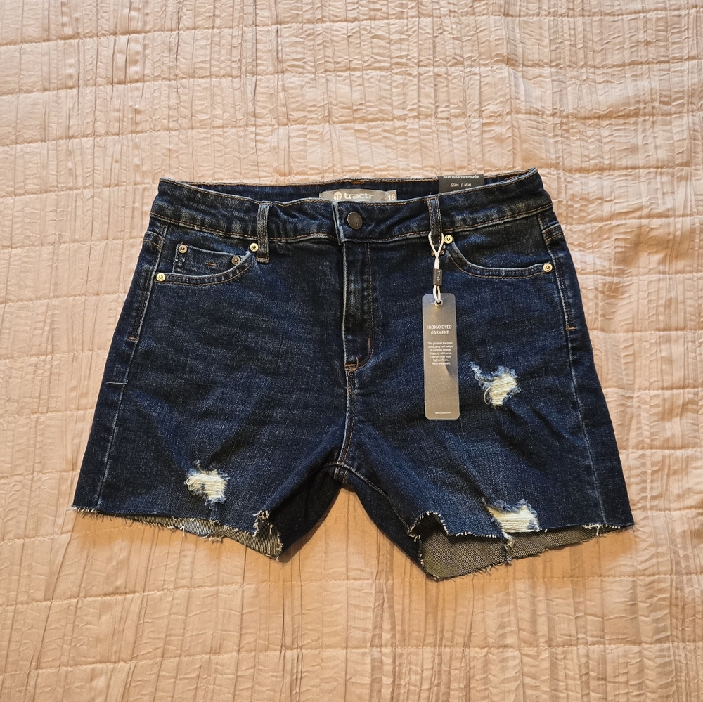 Tractr Mid Rise Bermuda Slim Jean Shorts